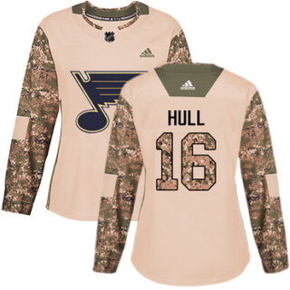 Women's St. Louis Blues #16 Brett Hull Camo Authentic 2017 Veterans Day Stitched NHL Jersey