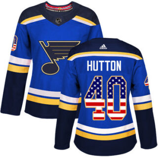 Women's St. Louis Blues #40 Carter Hutton Blue Home Authentic USA Flag Stitched NHL Jersey
