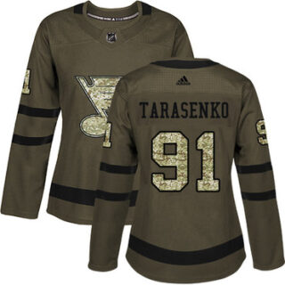 Women's St. Louis Blues #91 Vladimir Tarasenko Green Salute to Service Stitched NHL Jersey