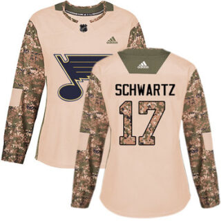 Women's St. Louis Blues #17 Jaden Schwartz Camo Authentic 2017 Veterans Day Stitched NHL Jersey