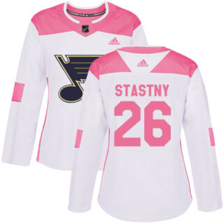 Women's St. Louis Blues #26 Paul Stastny White Pink Authentic Fashion Stitched NHL Jersey