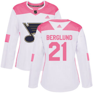 Women's St. Louis Blues #21 Patrik Berglund White Pink Authentic Fashion Stitched NHL Jersey