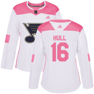 Women's St. Louis Blues #16 Brett Hull White Pink Authentic Fashion Stitched NHL Jersey