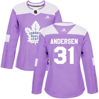 Women's Toronto Maple Leafs #31 Frederik Andersen Purple Authentic Fights Cancer Stitched NHL Jersey