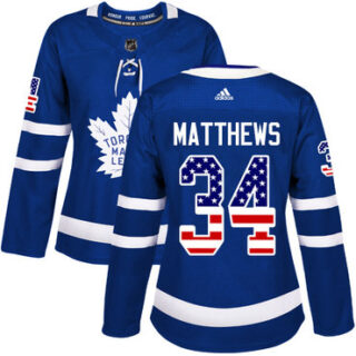 Women's Toronto Maple Leafs #34 Auston Matthews Blue Home Authentic USA Flag Stitched NHL Jersey