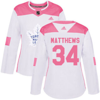 Women's Toronto Maple Leafs #34 Auston Matthews White Pink Authentic Fashion Stitched NHL Jersey