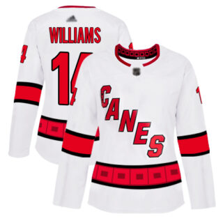 Women's Carolina Hurricanes #14 Justin Williams White Road Authentic Stitched Hockey Jersey