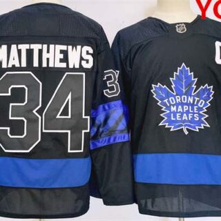 Youth Toronto Maple Leafs #34 Auston Matthews Black 2024-25 Stitched Jersey