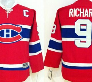 Youth Montreal Canadiens #9 Maurice Richard Red Throwback CCM Jersey