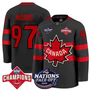 Canada 4 Nations Face-Off 2025 Champions Premium Black Connor McDavid 97 All Stitched Jersey