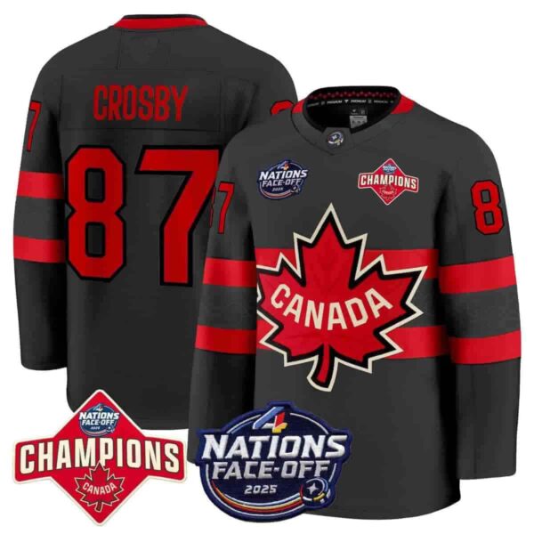 Canada 4 Nations Face-Off 2025 Champions Premium Black Sidney Crosby 87 All Stitched Jersey