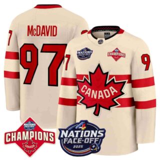 Canada 4 Nations Face-Off 2025 Champions Premium Cream Connor McDavid 97 All Stitched Jersey