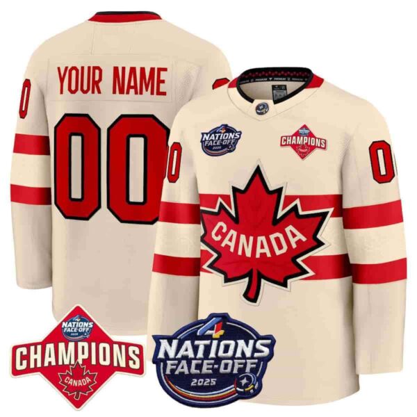 Custom Canada 4 Nations Face-Off 2025 Champions Premium Cream All Stitched Jersey