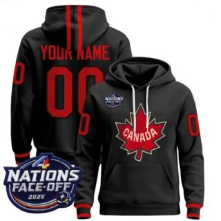 Custom Men's Canada 4 Nations Face-Off 2025 Pullover Hoodie black All Stitched Jersey
