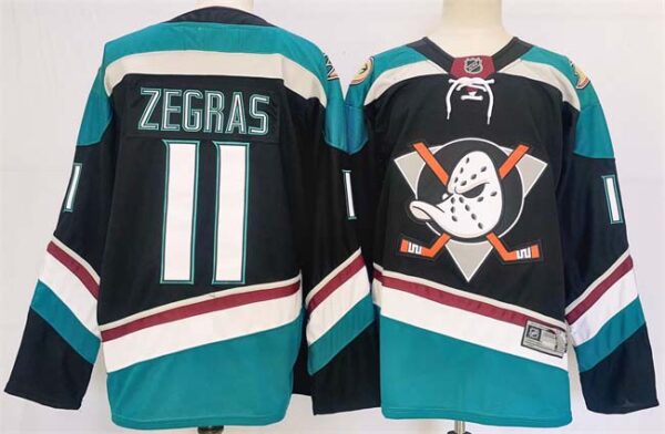 Men's Anaheim Ducks #11 Trevor Zegras Black Teal 2024-25 Stitched Jersey