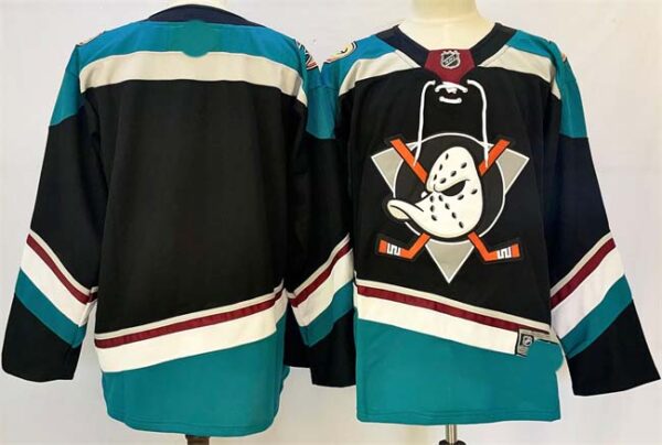 Men's Anaheim Ducks Blank Black Teal 2024-25 Stitched Jersey