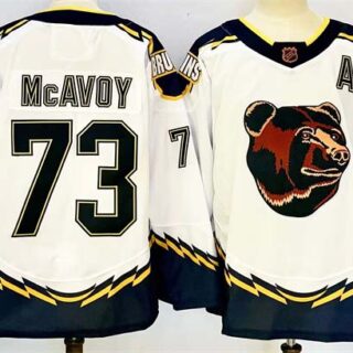 Men's Boston Bruins #73 Charlie McAvoy White 2024-25 With A Patch Reverse Retro Home Stitched Hockey Jersey