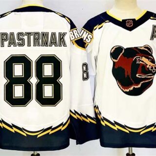 Men's Boston Bruins #88 David Pastrnak White 2024-25 With A Patch Reverse Retro Home Stitched Hockey Jersey