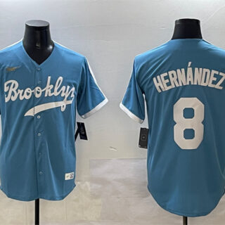 Men's Brooklyn Dodgers #8 Enrique Hernandez Light Blue Stitched Baseball Jersey