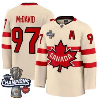 Men's Canada 2025 4 Nations Face-Off Champions Cream Connor McDavid 97 All Stitched Jersey