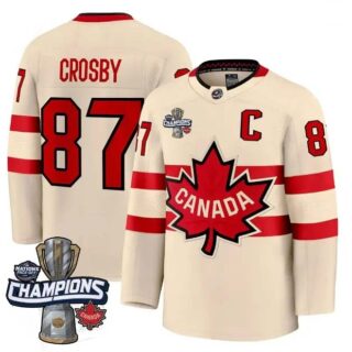 Men's Canada 2025 4 Nations Face-Off Champions Cream Sidney Crosby 87 All Stitched Jersey