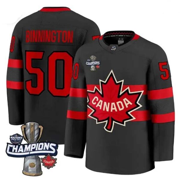 Men's Canada 2025 4 Nations Face-Off Champions Jordan Binnington 50 All Stitched Jersey