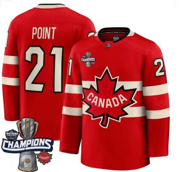 Men's Canada 2025 4 Nations Face-Off Champions red Brayden Point 21 All Stitched Jersey