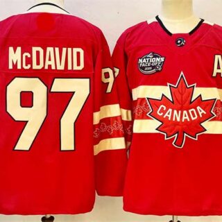 Men's Canada #97 Connor McDavid Red 2025 4 Nations Face-Off Premium With A Patch Stitched Jersey
