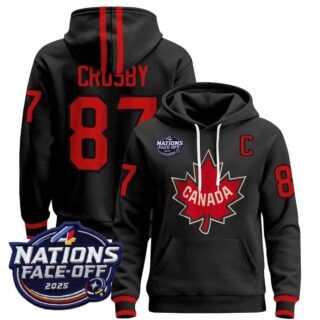 Men's Canada 4 Nations Face-Off 2025 Pullover Hoodie black Sidney Crosby 87 All Stitched Jersey