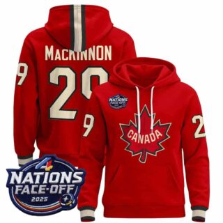 Men's Canada 4 Nations Face-Off 2025 Pullover Hoodie red Nathan MacKinnon 29 All Stitched Jersey