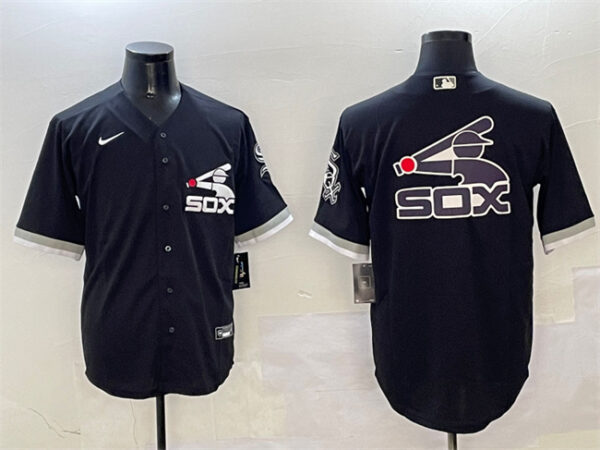 Men's Chicago White Sox Black Team Big Logo Cool Base Stitched Jerseys