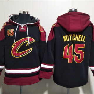 Men's Cleveland Cavaliers #45 Donovan Mitchell Black Red Ageless Must-Have Lace-Up Pullover Hoodie