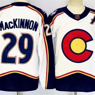 Men's Colorado Avalanche #29 Nathan MacKinnon White Alternate With A Patch Reverse Retro Stitched Jersey