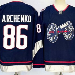 Men's Columbus Blue Jackets #86 Kirill Marchenko Navy 2024-25 With C Patch Stitched Hockey Jersey