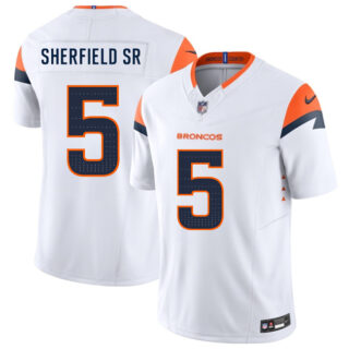 Men's Denver Broncos #5 Trent Sherfield Sr White 2024 F.U.S.E. Vapor Limited Stitched Football Jersey