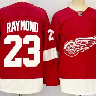 Men's Detroit Red Wings #23 Lucas Raymond Red 2024-25 Home Stitched Jersey
