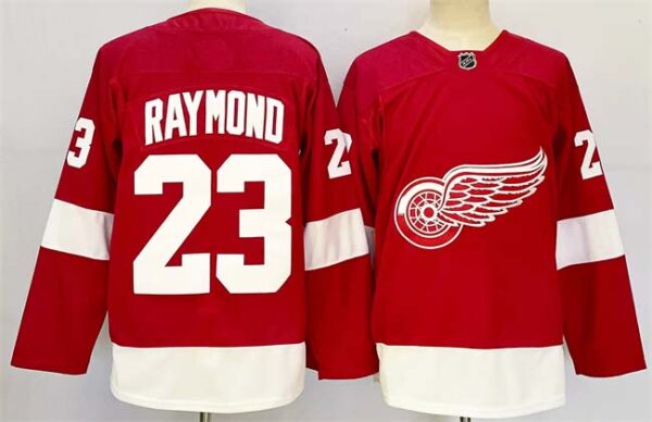 Men's Detroit Red Wings #23 Lucas Raymond Red 2024-25 Home Stitched Jersey