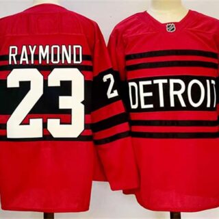 Men's Detroit Red Wings #23 Lucas Raymond Red 2024-25 Reverse Retro Stitched Jersey