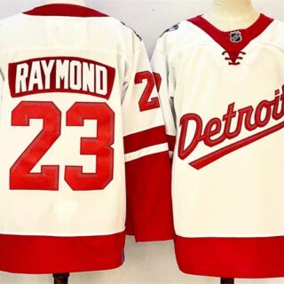 Men's Detroit Red Wings #23 Lucas Raymond White Red 2024-25 Stitched Jersey