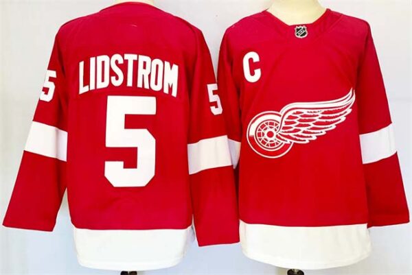 Men's Detroit Red Wings #5 Nicklas Lidstrom Red 2024-25 Stitched Jersey