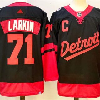 Men's Detroit Red Wings #71 Dylan Larkin Black With C Patch 2024-25 Stitched Jersey