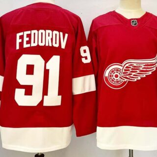Men's Detroit Red Wings #91 Sergei Fedorov Red 2024-25 Stitched Jerseys