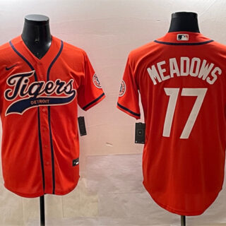 Men's Detroit Tigers #17 Parker Meadows Orange With Patch Cool Base Stitched Baseball Jersey