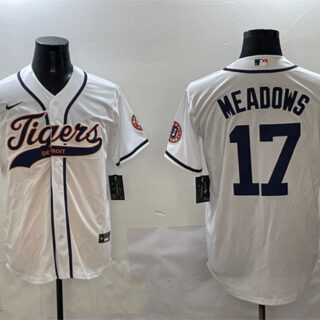Men's Detroit Tigers #17 Parker Meadows White With Patch Cool Base Stitched Baseball Jersey