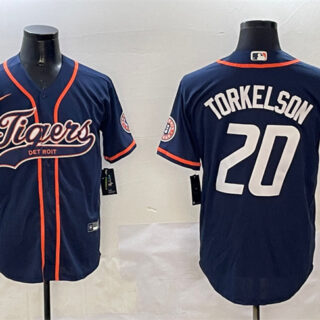 Men's Detroit Tigers #20 Spencer Torkelson Navy With Patch Cool Base Stitched Baseball Jersey
