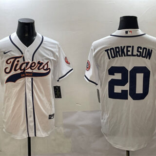 Men's Detroit Tigers #20 Spencer Torkelson White With Patch Cool Base Stitched Baseball Jersey