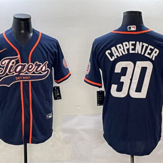 Men's Detroit Tigers #30 Kerry Carpenter Navy With Patch Cool Base Stitched Baseball Jersey