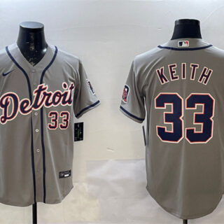 Men's Detroit Tigers #33 Colt Keith Grey Cool Base Stitched Baseball Jersey