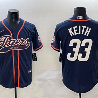 Men's Detroit Tigers #33 Colt Keith Navy With Patch Cool Base Stitched Baseball Jersey
