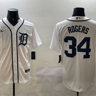 Men's Detroit Tigers #34 Jake Rogers White Cool Base Stitched Baseball Jersey